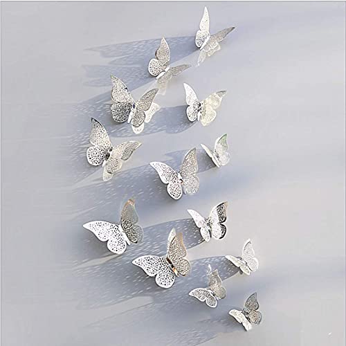 Image of Pindia 12 Pcs 3D Metal Butterfly Wall Stickers for Home Party Wedding Decor (Silver)