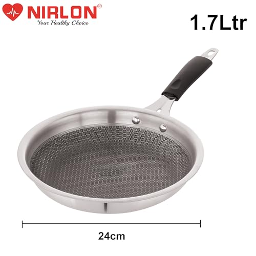 Image of NIRLON Prima Honeycomb Stick Free Triply Stainless Steel Cookware Combo Set of 3Pc |Flat Tawa29cm /Fry Pan 24cm /Deep Kadai 24cm-2.6Ltr|Induction and Gas Stove Friendly