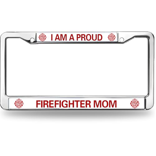 Image of Proud Firefighter Mom Weather-Proof License Plate Frame Firefighter Gift License Plate Frame Military for Firefighters