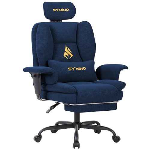 Image of Symino Gaming Chair with Foot Rest, Unique Up /Down Armrests, PU Leather Ergonomic High Back Chair, 155 Recline Solid Color Computer Desk Chair, Blue