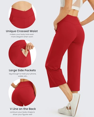 Image of G4Free Capri Pants for Women Wide Leg Yoga Dress Capris with Pockets Cross Loose Casual Work Crop Pants