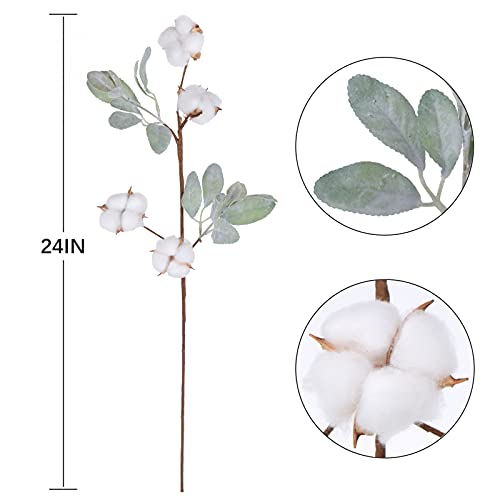 Beferr 5Pcs Cotton Stems 24" Faux Cotton Flower Branches With Lamb Ear Leaves For Home Farmhouse Floral Wedding Decorations #TOP3