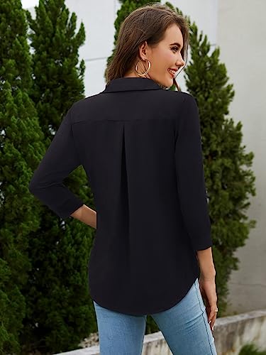 Bulotus Women's 3/4 Sleeve Tunic Shirts Business Casual Blouses V Neck Work Tops4