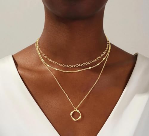 Gold Layered Necklaces for Women Necklace Stack 14 Gold Plated Hypoallergenic Non Tarnish Waterproof Lightweight Dainty Pendant Jewelry Set Trendy Gift Accessories for Women2