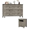 Farmhouse bedroom furniture set rustic wood double dresser chest of drawers 6 drawer chest of drawers wide storage organizer cabinet for bedroom living room 1pc dresser1pc nightstand  urban country home decor
