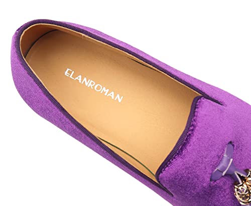 Elanroman Mens Velvet Loafers Handmade Tassels Shoes Fashion Slipper Party Wedding Purple Shoes Us 9 #TOP4