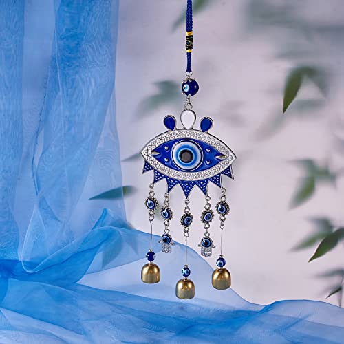 2 Pcs Evil Eyes Wind Chime Zinc Alloy Glass Rhinestone Wall Pediments Wind Chimes with Evil Eye Resin Beads Handcraft Hanging for Home Car Patio Kitchen Garden Office Decoration - Image 5