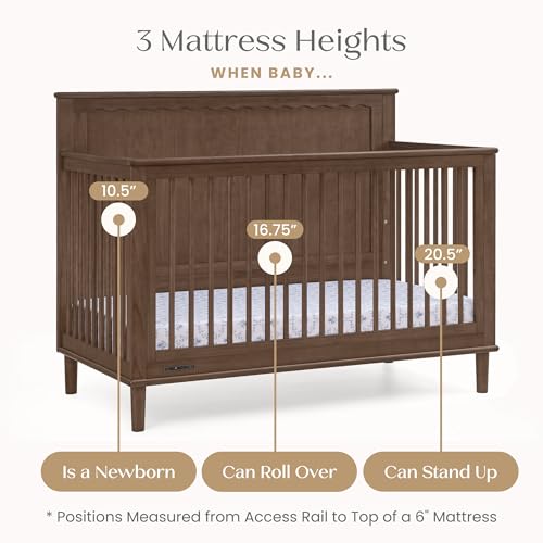 Image of Delta Children Penelope 6-in-1 Convertible Crib - Greenguard Gold Certified, Teak Brown