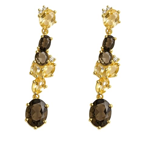 Boucles d'oreilles citrine quartz fumé argent 925 plaqué or pour femme élégante