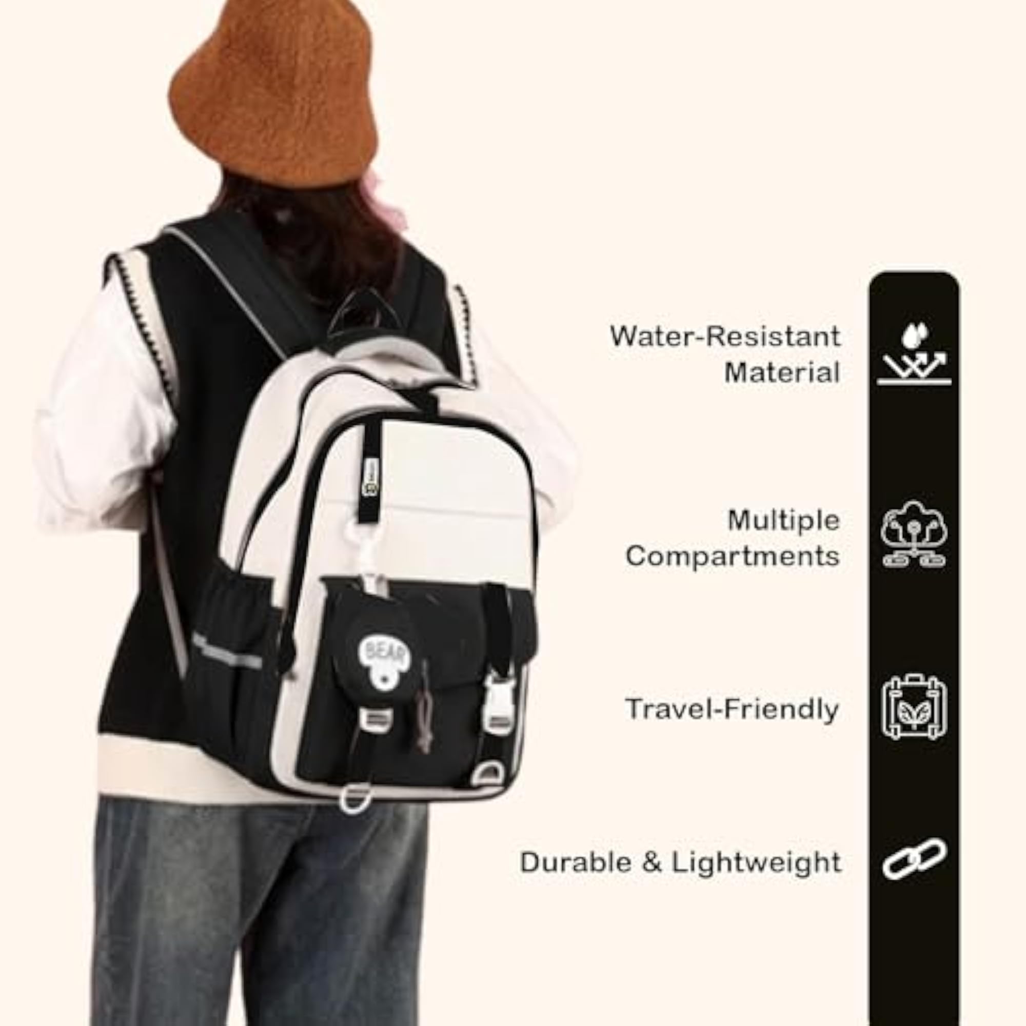 Casual Backpack with Detachable Pouch for Girls