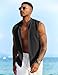 COOFANDY Mens Sleeveless Summer Shirts Beach Tank Tops Button Up Textured Tank Shirt for Vacation,Black,M