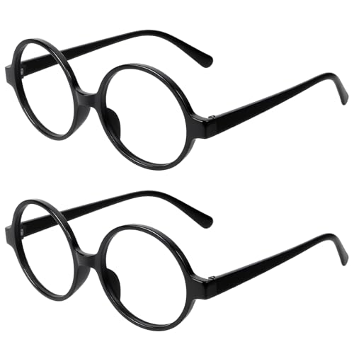 SZZHIYONG 2 PcsGafas Redondas Negras, Monturas de gafas negras, Monturas de Gafas de Plástico sin Lentes para disfraces, disfraz, Halloween, cosplay, fiesta de magos