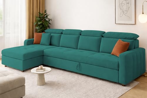 Image of Casaliving Gagnon LHS 6 Seater L Shape Corner Sofa Cum Bed for Living Room (Pine Fabric) Premium Fabric Sofa