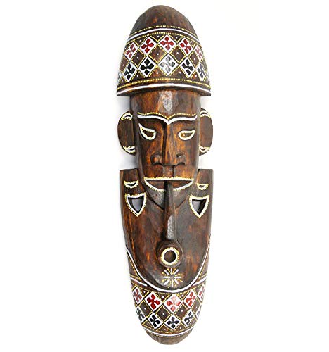 Coco Papaya Masque Africain Fumeur de Pipe 50cm en Bois + Motifs colorés