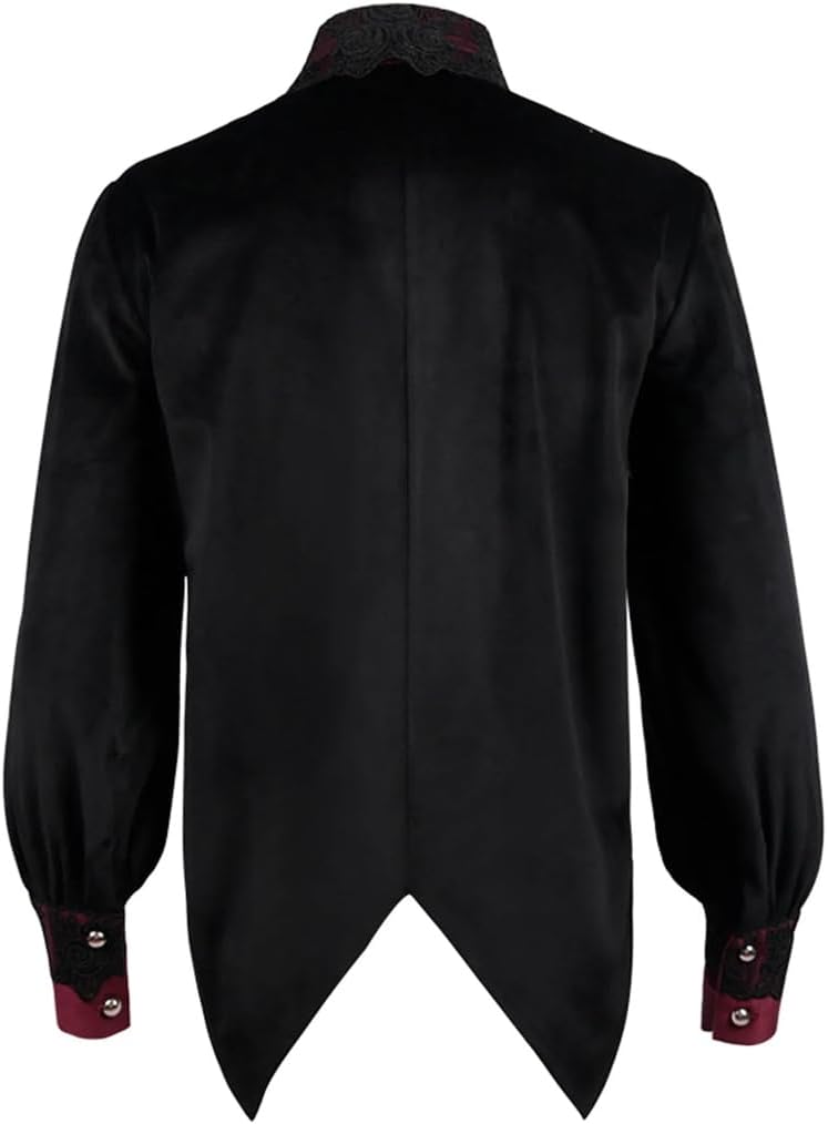 DBFBDTU Men Pleated Retro Gothic Shirt Steampunk Long Sleeve Top Halloween Button Cosplay Costume