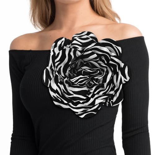 Image of M METERXITY Extra Large Rose Flower Brooches, Lapel Pins Dainty Satin Fabric Big Camellia Oversized Brooch Pin