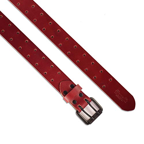 Trip Machine Company Genuine Leather Men's Belt for Everyday Use - Cherry Red Double Pin2