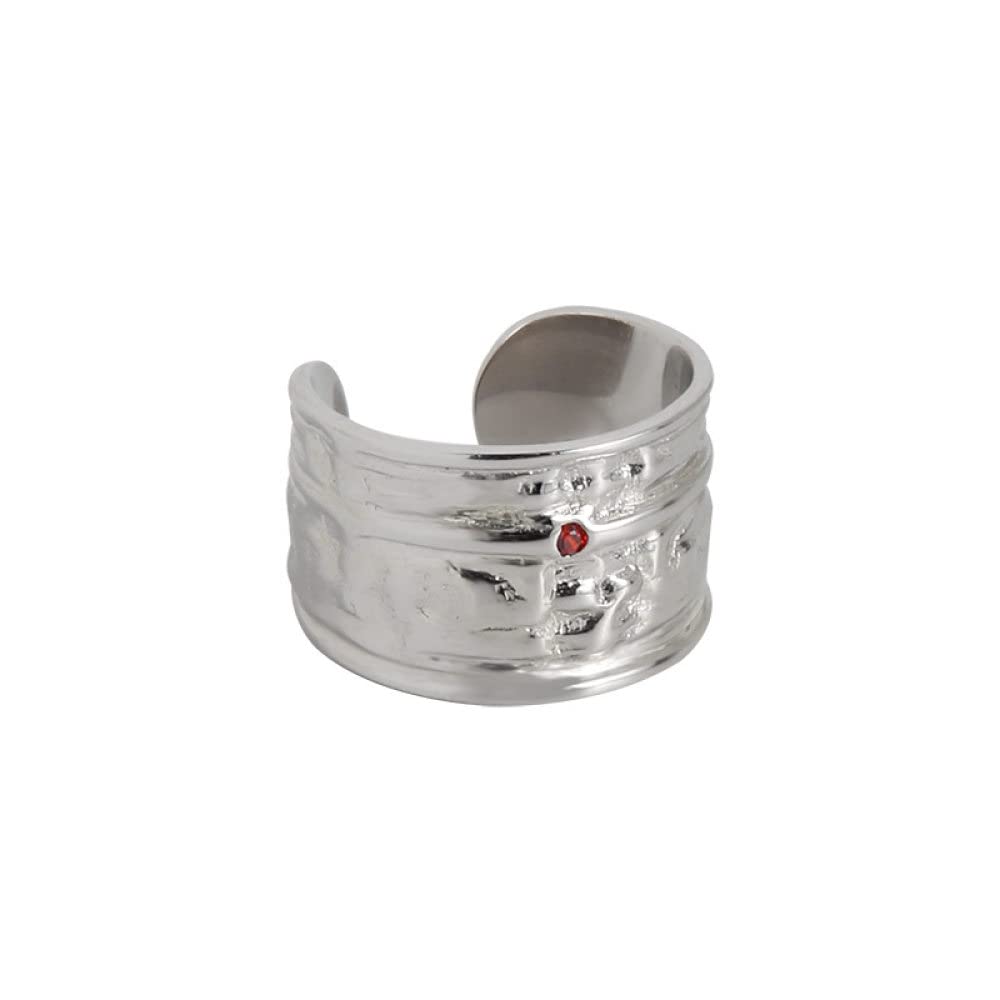 HGJH Verstellbarer Ring, S925 Sterling Silber Textur Zirkon Ring Verstellbare Ringe Unregelmäßigkeit Offener Ring Silber Daumenring Ewigkeitsring Hochzeit Charme Schmuck Geschenke Für Männer Mädchen