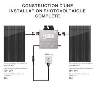 BENY Micro-onduleur Solaire 800W- Onduleur Connecté au réseau électrique avec Contrôle Wi-FI et APP- Puissance de l'onduleur Solaire réglable de 800 W à 600 W- IP67- Câble de Connexion de 5 m de Long