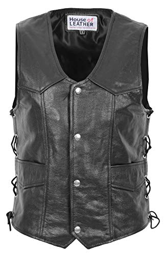 Gilet de moto de cuero para hombre con flecos chaleco negro de motorista con cordones Jax
