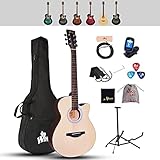 Winzz Akustikgitarre Natürlich, Westerngitarre 40 Zoll, Gitarre Anfänger Set mit Gitarre Tonabnehmer, Gitarrenständer, Gitarren Plektrum, Gitarrengurt, Gitarrenstimmgerät, Gitarrentasche