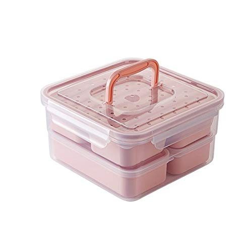 Caja de almuerzo, Fiambreras Bento Box, juego de fiambreras portátiles, recipiente independiente rejilla a prueba fugas, apto for microondas(Pink a)
