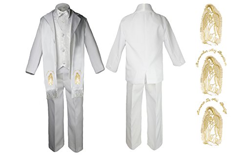 Unotux Baby Boy Toddler Christening Baptism Formal White Paisley Suit Guadalupe Sm-7 (7, Gold English)