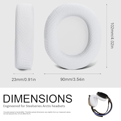 Cojines para SteelSeries Arctis 7/9 Auriculares (No Compatible con Nova), Color Blanco | Cubiertas de Tela Transpirable para Arctis 7/7+/7P/7X, Arctis Pro, Arctis 9/9X, Arctis 5/3/1, Arctis Prime miniatura 4