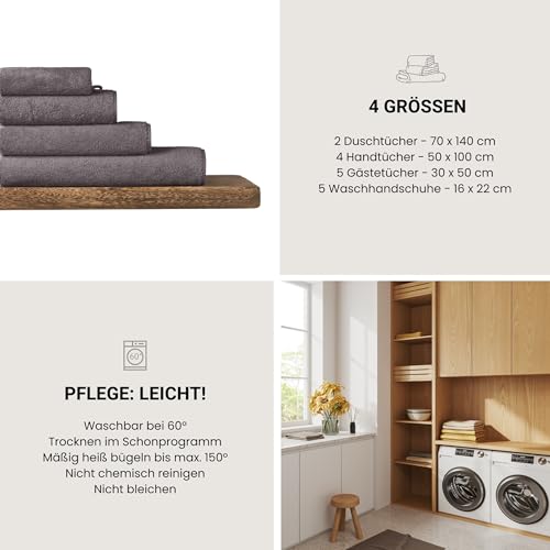 Schiesser Frottier Waschhandschuh Milano im 5er Set | 100% Baumwolle aus nachhaltiger Produktion | weich, saugstark, farbecht | 16x22cm | Dunkelgrau | Anthrazit – Bild 7