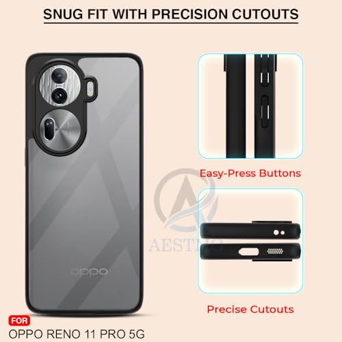 Image of AESTMO Oppo Reno 11 Pro 5G Back Cover | 360 Protection | Crystal Clear Hard Back Transparent | Bumper Case for Oppo Reno 11 Pro (PC & TPU, Black Bumper)