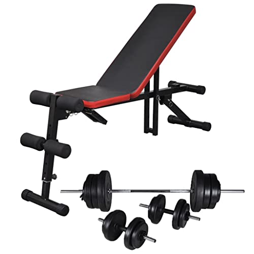 Genérico Banco de Abdominales Ajustable con Barras y Mancuernas 60,5 kg,Deportes,Fitness y musculación,Levantamiento de Pesas,Máquinas de Levantamiento de Pesas,74.1 KG,275348