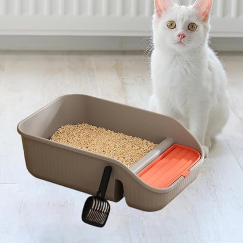 Caja de arena para gatos con pala, alta y abierta, gris miniatura 5