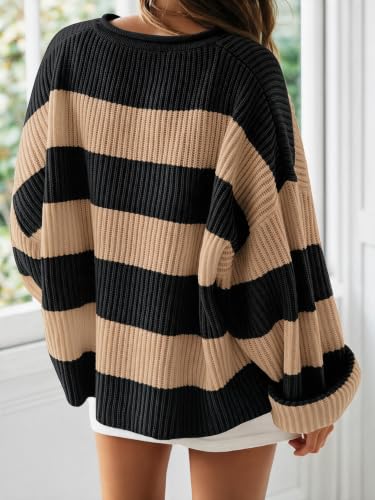 Image of Simier Fariry Womens Fall Winter Long Sleeve Oversized Striped Sweater