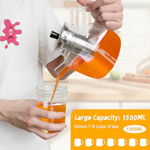 JOLIGAEA Teekanne Mit Sieb Und Stövchen, 1,5 Liter Glas, Teewärmer Edelstahl, Teapot, Glasteebereiter Mit Abnehmbarem Siebeinsatz