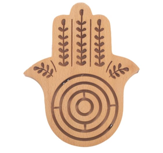 Labyrinthe en Bois Forme Main de Fatma – Jeu de Réflexion Naturel et Décoratif – 15 cm