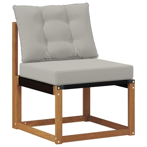 Canapé d'angle de jardin modulable en acacia | Coussins gris déperlants - 6