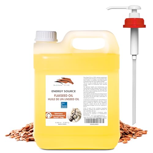 Bleumarine Bretania Aceite de Linaza para Caballos y Mascotas 2000 ml 100% Natural Suplemento para la Salud y la Forma