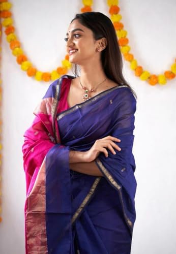 Image of Women's Cotton Woven Soft Sarees With Attach Blouse Piece.
