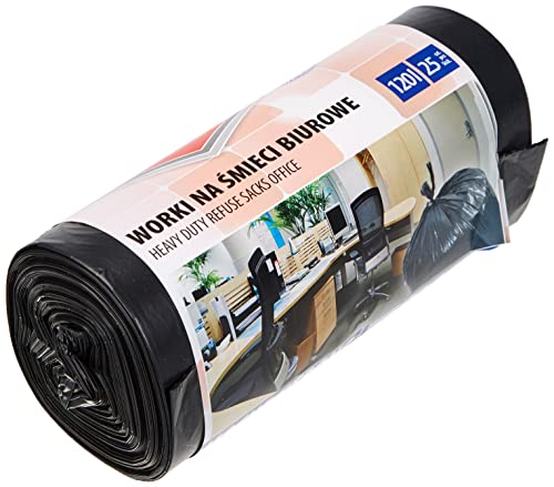 Office Products 22021236-05 - Bolsas de basura de 120 L, 25 unidades, LDPE | Bolsas de basura para residuos domésticos para la oficina | Color: negro | Grosor de la película: 28 μm