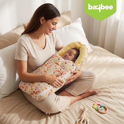 Image of Baybee 3-in-1 Baby Sleeping Bag & Carrying Bed | Velvet Cotton Carry Nest for New Born | Soft & Travel Friendly Sleeping Bag for Babies 0-6 Months (Yellow)