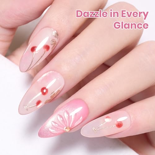 Image of Beetles Peachy Whimsy Pink Cat Eye Gel Nail Polish - 15ML Full Size Glitter Pink Cat Eye Spring Gel Polish Magnetic Shimmer Effect Soak Off UV Nail Art Design Salon DIY Manicure Gift for Women