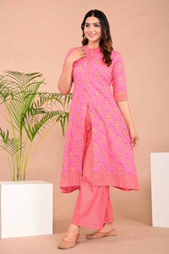 Image of Women Rayon Straight Golden Foil Printed Kurta with Palazzo || Kurti with Palazzo Set for Casual Party & Festival Wear in Round Neck with 3 /4 Sleeve for Girls