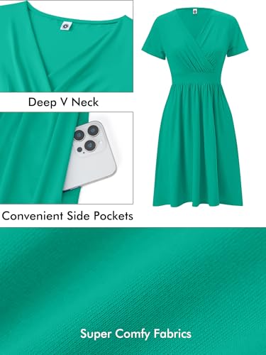 Image of Heymoments Womens Summer Short Sleeve Casual Dresses V-Neck Beach Dress with Pockets S-2XL