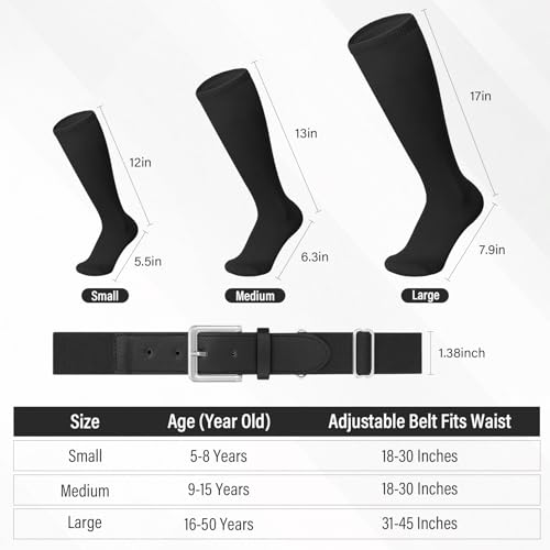 Image of Baseball Belt and Baseball Socks Combo Set for Youth and Adult Available in 20 Colors