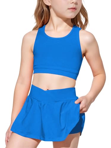 Image of SOLY HUX Toddler Girl's 2 Piece Workout Outfits Lightweight Crop Tank Tops and Skort Athletic Set