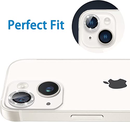 Image of LINEOVAL I Phone 13 Camera Protector Camera Lens Protector Compatible for iPhone 13 /13 Mini, [Anti-Scratch] Premium Tempered Glass Film Aluminum Alloy Lens Ring Cover- (Diamond Silver)