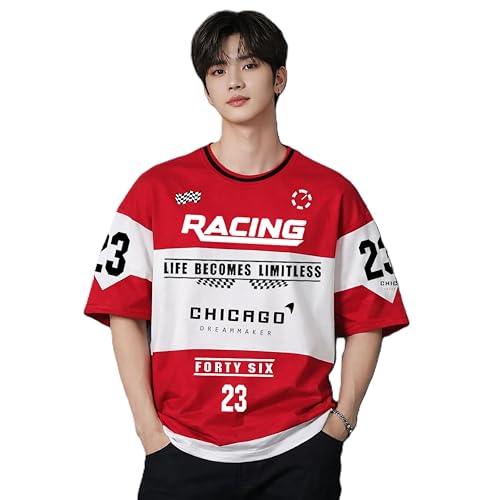 Image of Men's Polyester Oversize Printed T-Shirt, Color Block, Round Neck, Regular Fit, Urban Streetwear Theme