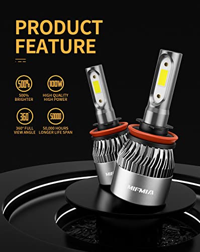 Mifmia H11 Led Fog Lights, 15000Lm 500% Brighter H16 H8 Led Fog Light Bulbs 6500K Cool White Conversion Kit Halogen Replacement, Pack Of 2 #TOP1