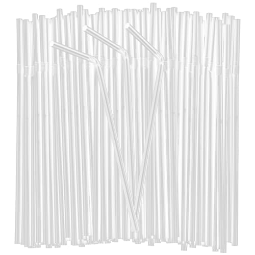 150PCS Disposable Plastic Drinking Straws - Flexible Straws Disposable Long Colorful PP Plastic Striped Assorted Colors for Home Use Milk Juice Drinks(CLEAR)