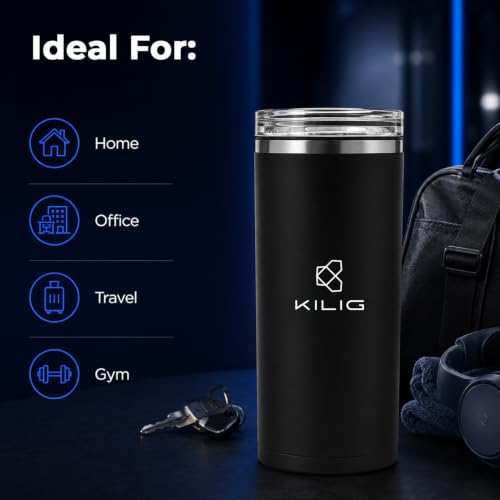 Image of KILIG Vortex Blitz Stainless Steel Portable Blender 470ml, USB-C, Black | SUS304 Steel Insulated Jar, 6 Blades; 3 modes (Blend, Smoothie, Crush); twist-and-sip; 1-yr warranty